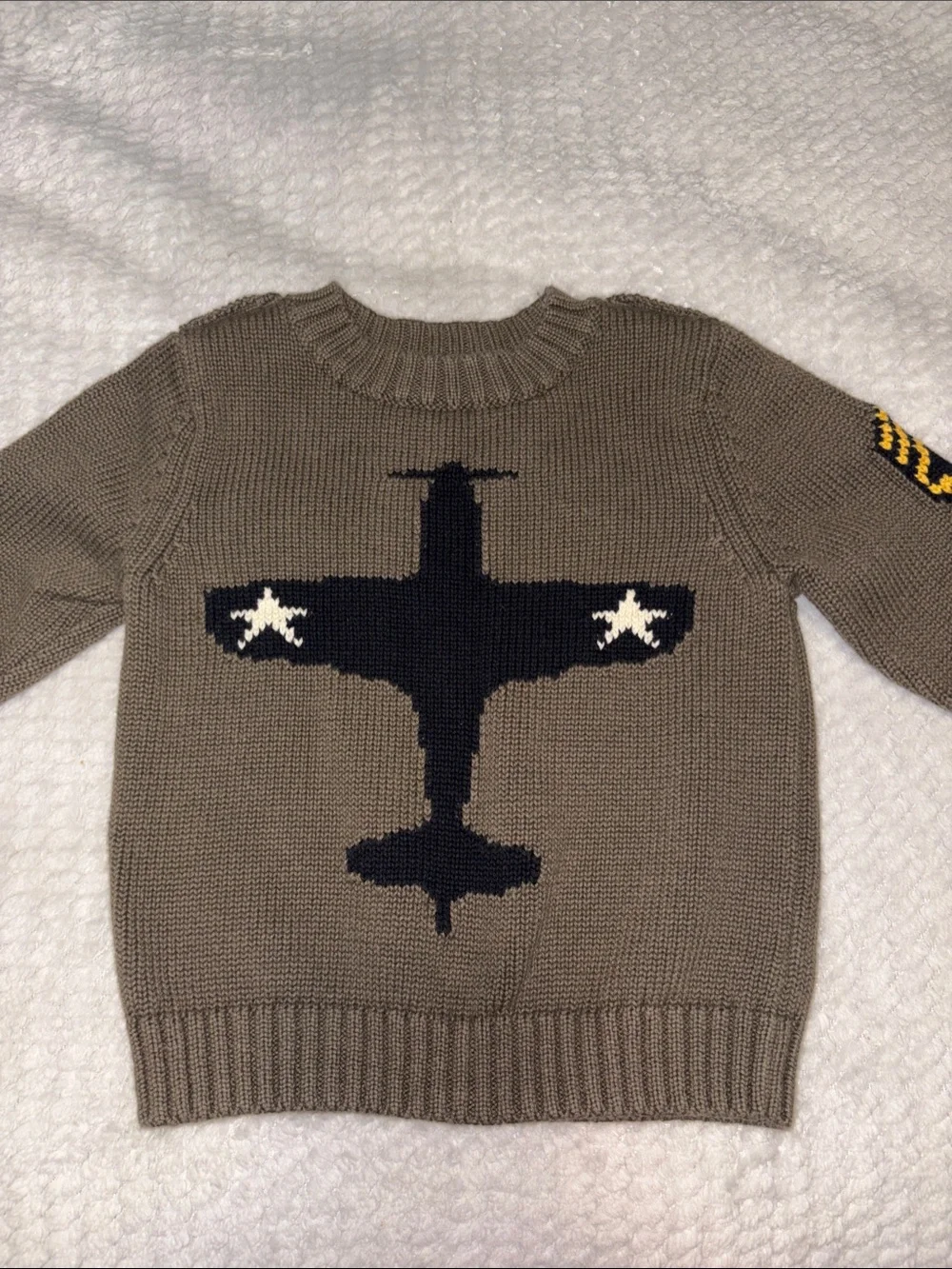 Baby gap airplane military style khaki green sweater boys 12-18 months